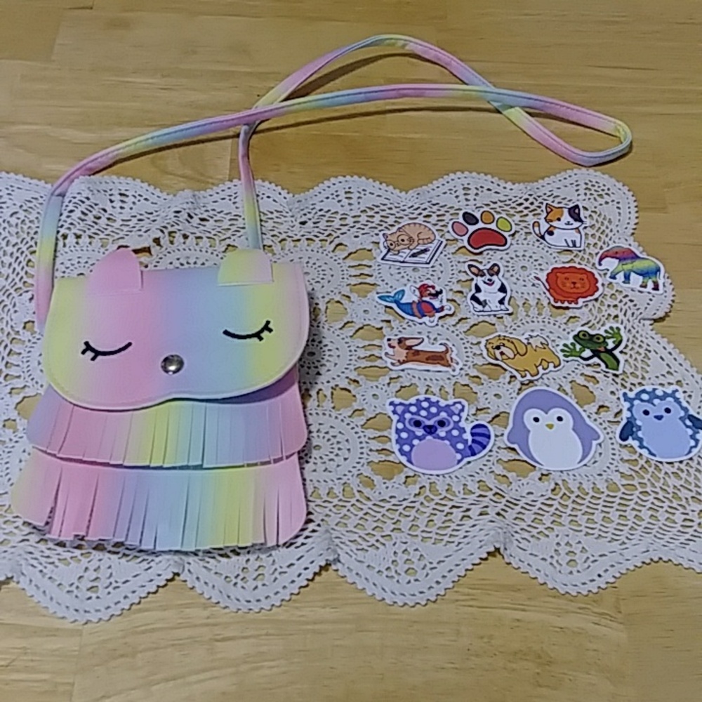 Rainbow colored cross-body bag for girls + Stickers